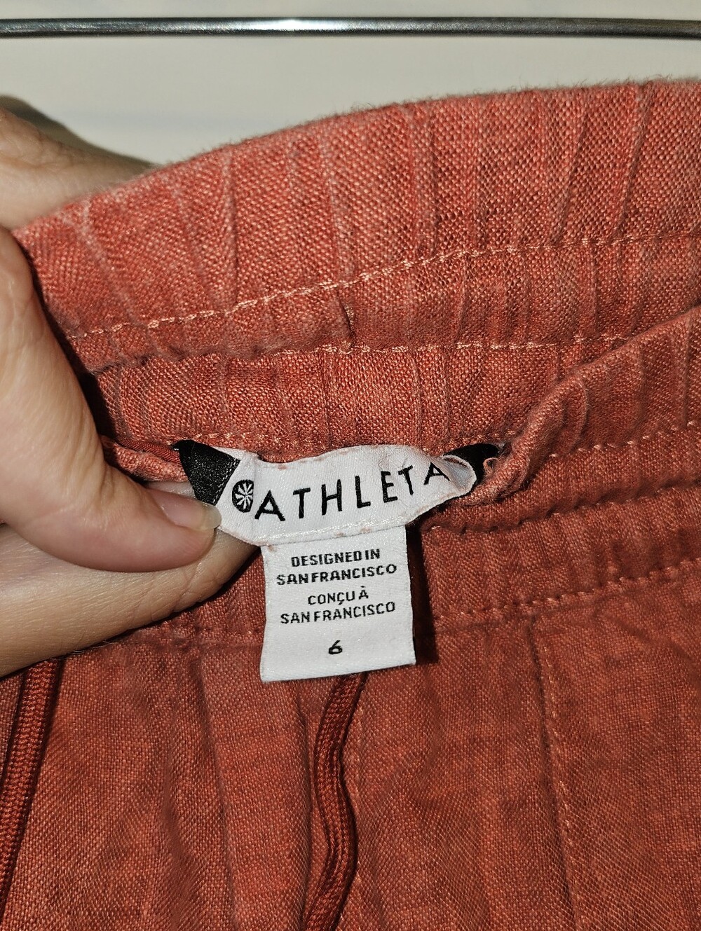 Athleta Cabo Linen Textured Jogger Pants Cactus Peach Orange Size 6 - Picture 3 of 5